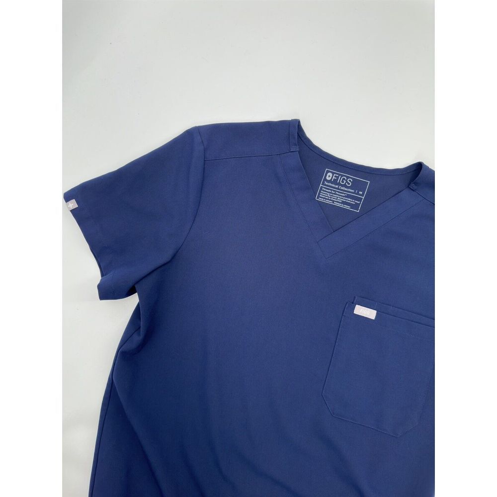 Figs Scrub Top Mens Medium Leon‎ M21SW1051 Blue Medical One Pocket Stretch